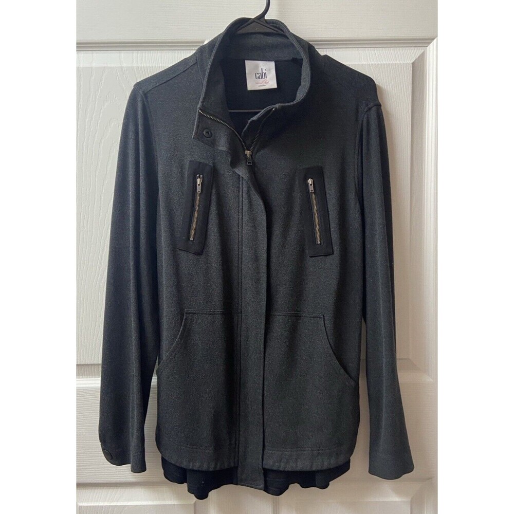 Cabi Jacket Size Medium Grey Love Carol 3184 Mesh Back Layered Utility Belted